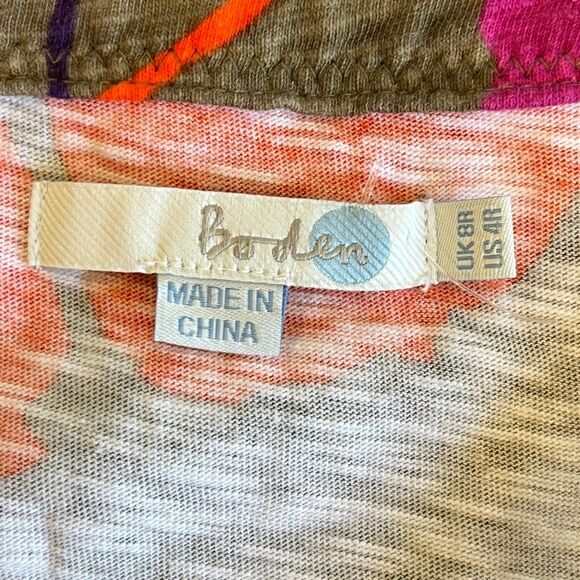 Boden Tarifa Knit Shift Dress V-Neck Orange Floral Hibiscus Size 4R Mini - Picture 5 of 6